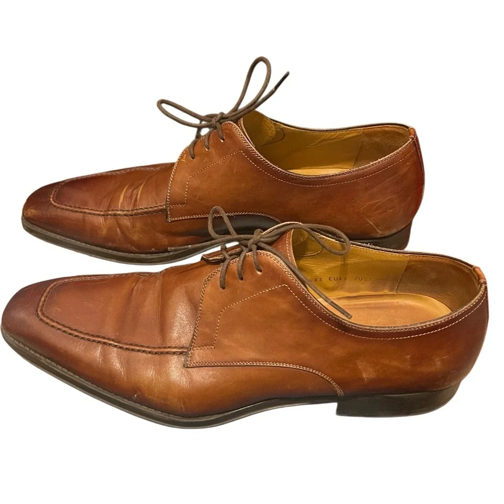 Magnanni Brown Leather Apron Toe Oxford Derby Shoes Style 13723 Mens Size 13 M